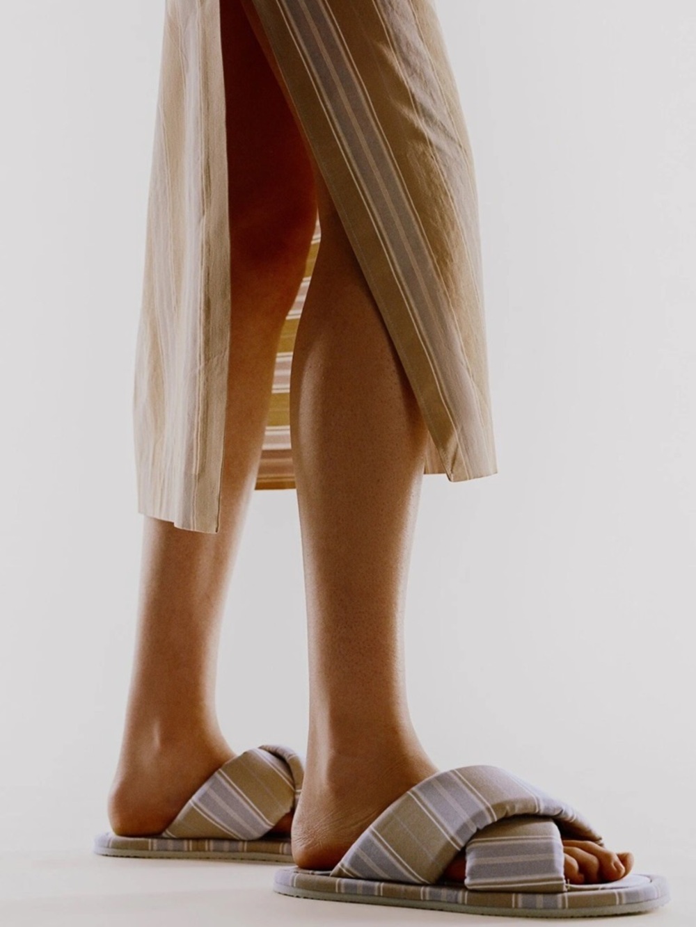 Zara Striped Padded Slide Sandals Beige tan blue shoes summer flats